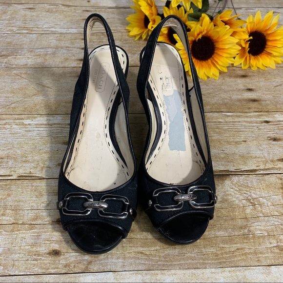 Coach black wedges have peep toe. Size 7 1/2 - Picture 3 of 9